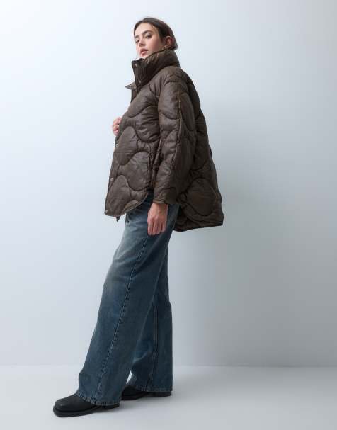 JJXX Oversize-Steppjacke mit hohem Kragen in Dunkelbraun - view 1