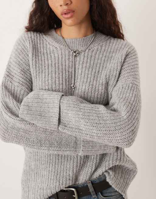 JJXX – Oversize-Strickpullover in Hellgrau mit Krempel-Ärmeln, 4 von 4