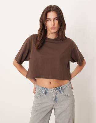 JJXX - Oversize-T-Shirt in Braun mit Cropped-Schnitt-Brown