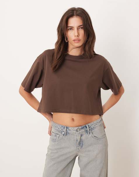 JJXX – Oversize-T-Shirt in Braun mit Cropped-Schnitt - view 1