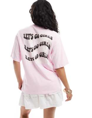 JJXX - Oversize-T-Shirt in Rosa mit „Girls"-Rückenprint