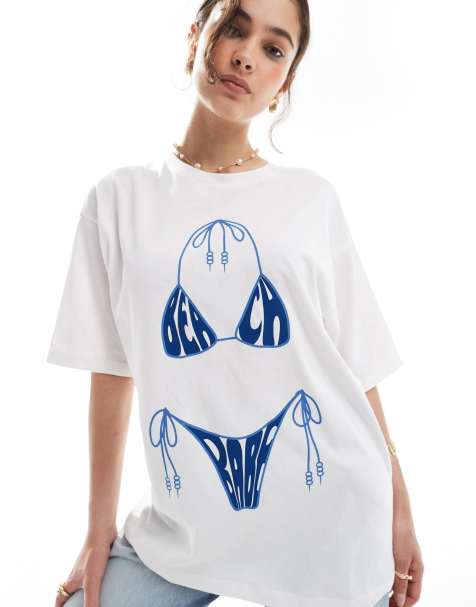 JJXX – Oversize-T-Shirt in Weiß mit Bikini-Print - view 1