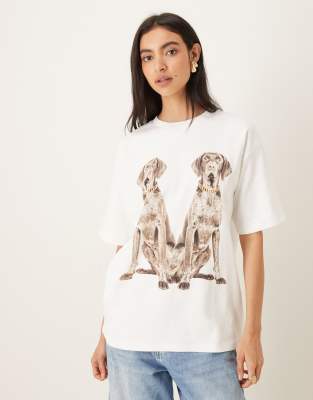 JJXX - Oversize-T-Shirt in Weiß mit Hunde-Print