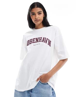 JJXX - Oversize-T-Shirt in Weiß mit Kobenhavn-Print