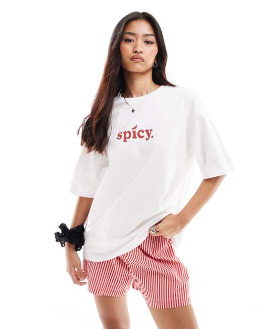 JJXX – Oversize-T-Shirt in Weiß mit „spicy.“-Print auf der Brust