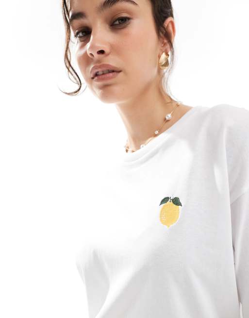 JJXX oversize T-shirt with lemon back print in white, 2 of 4