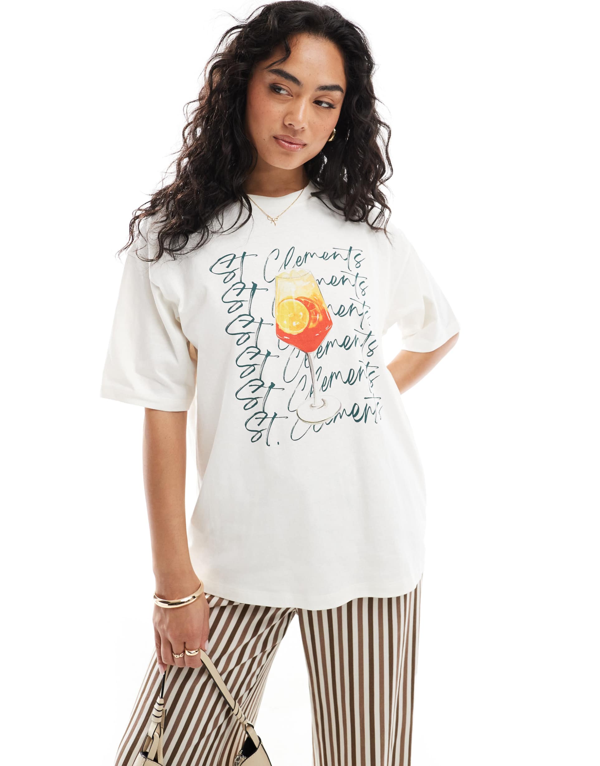 jjxx oversize t-shirt with st. clements print in cream