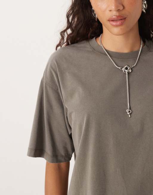 JJXX oversized acid wash T-shirt in khaki gray, 2 of 4