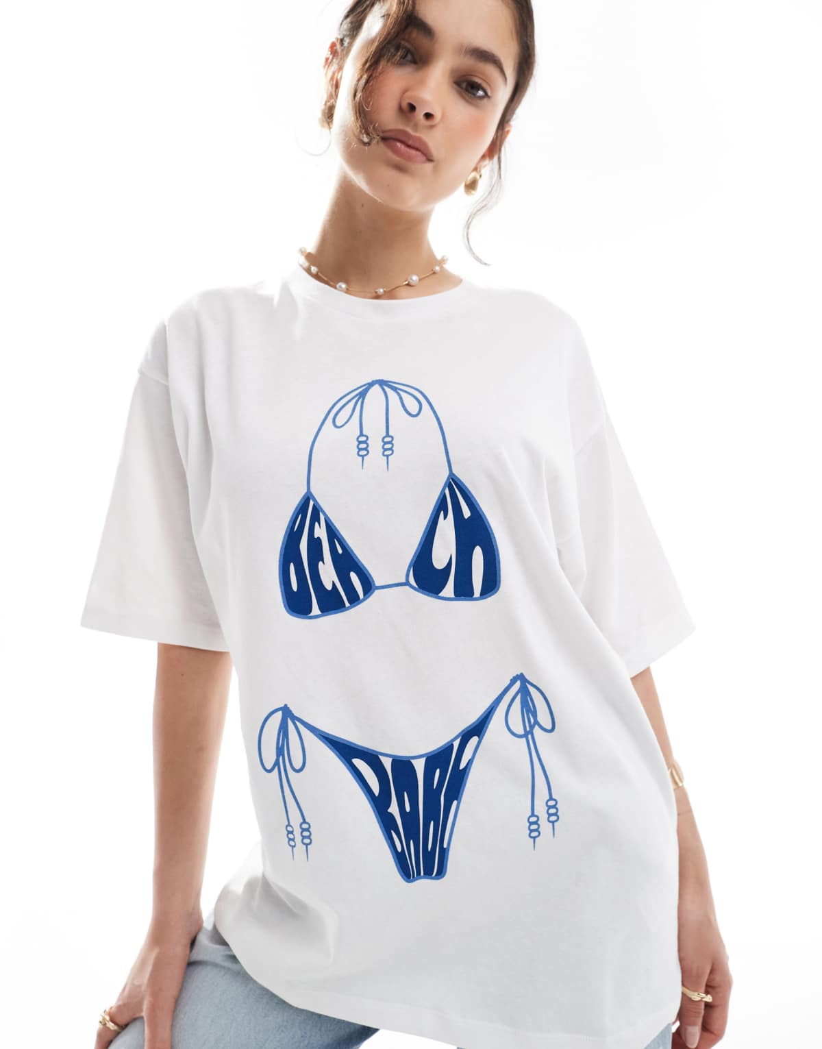 JJXX oversized bikini t-shirt in white