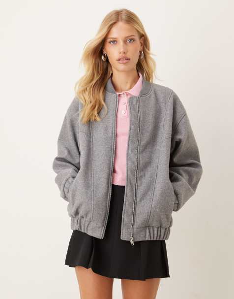 JJXX oversized bomber jacket in grey wool melange - view 1
