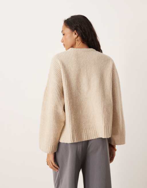 JJXX oversized boxy rib knit jumper in cream, 2 of 4