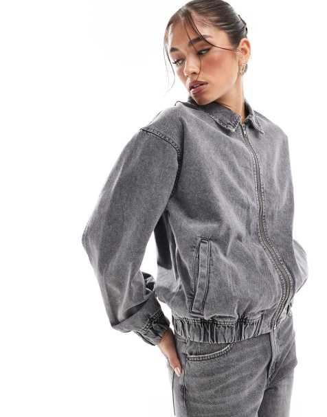 JJXX oversized collared bomber jacket in washed grey - view 1
