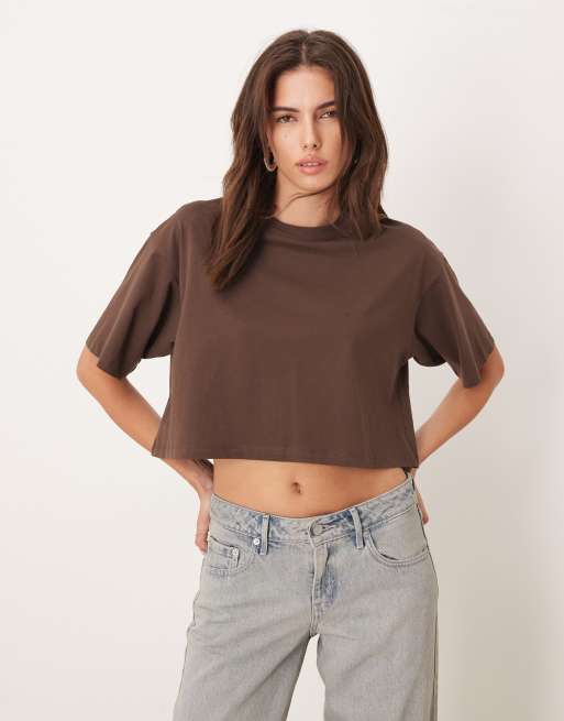 JJXX oversized crop t-shirt in brown