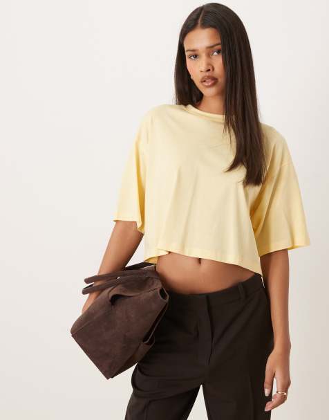 JJXX oversized crop tee in butter yellow - view 1