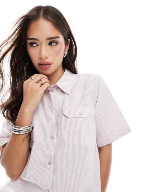 JJXX oversized cropped shirt in pink stripe - part of a set, 3 of 4