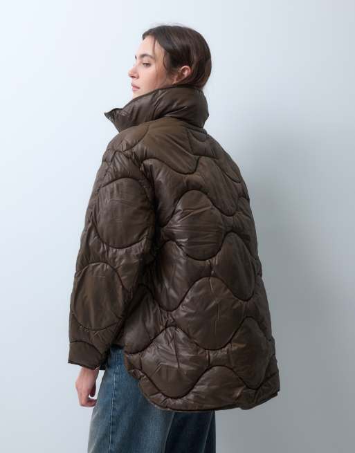 JJXX oversized gewatteerd jack met hoge hals in donkerbruin, 4 van 4