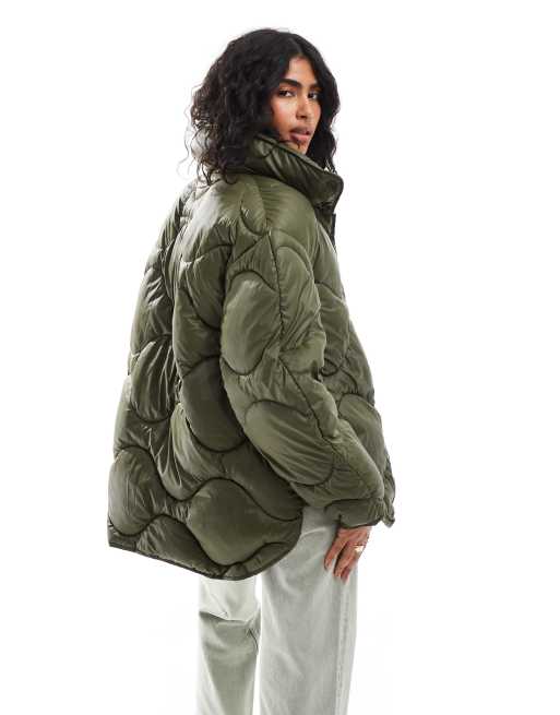 JJXX - Oversized gewatteerd jack met opstaande boord in groen
