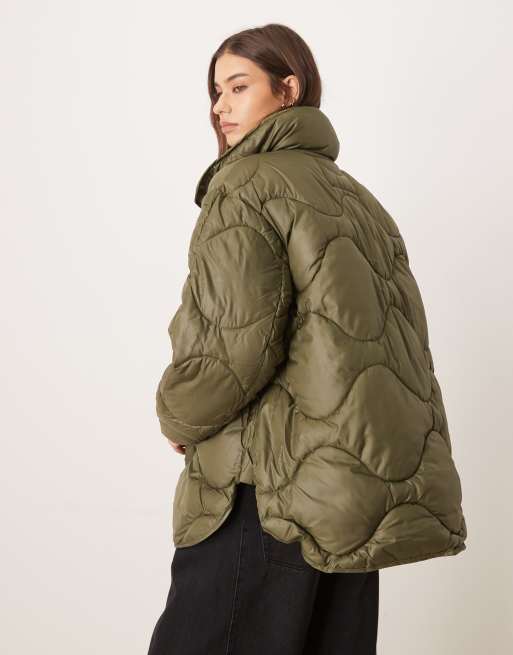JJXX - Oversized gewatteerd jack met opstaande boord in groen, 3 van 4