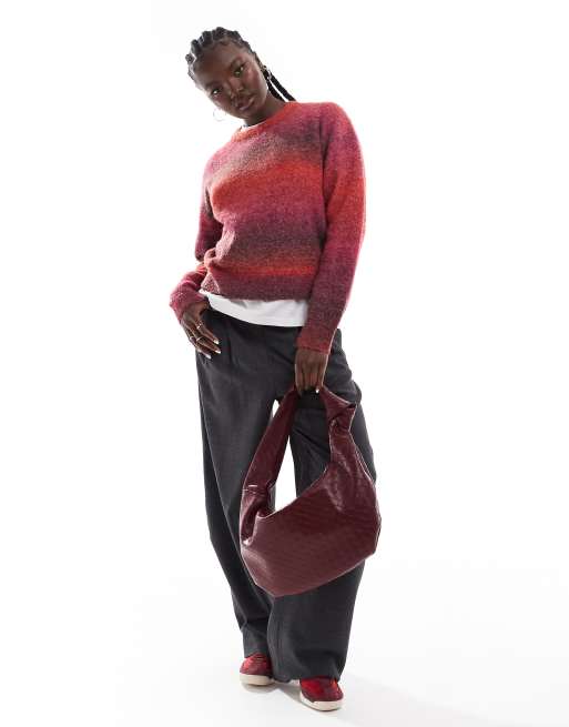 JJXX oversized knitted jumper in ombre red, 2 of 4