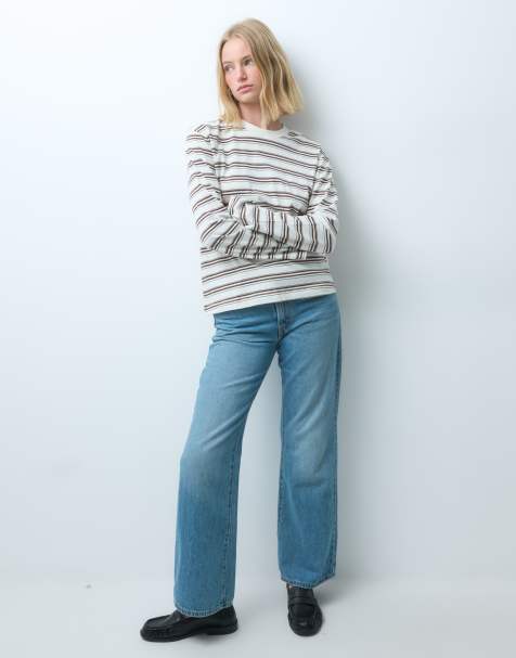 JJXX oversized Langarm-T-Shirt mit Streifen in Weiß - view 1