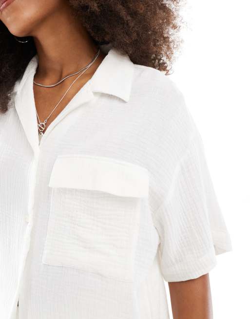 JJXX oversized muslin shirt in white -set, 2 of 4