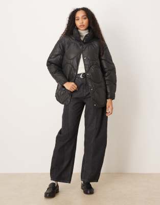 Jjxx Oversized Quilted Jacket With High Neck In Black