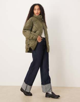 Jjxx Oversized Quilted Jacket With High Neck In Green