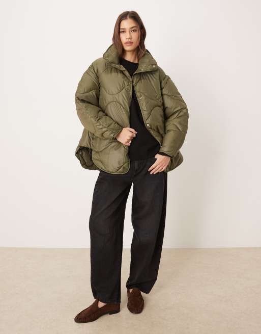 ジャケット・アウター YOKE Quilted  Parka/ JJXX oversized quilted jacket with high neck in green | ASOS