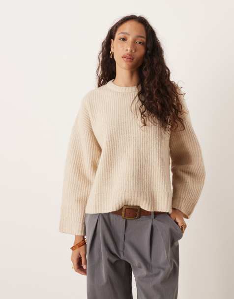 JJXX oversized boxy rib knit jumper in cream