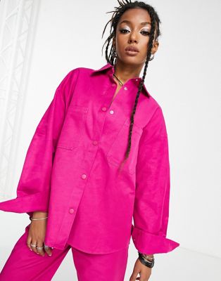 JJXX oversized shirt co-ord in bright pink
