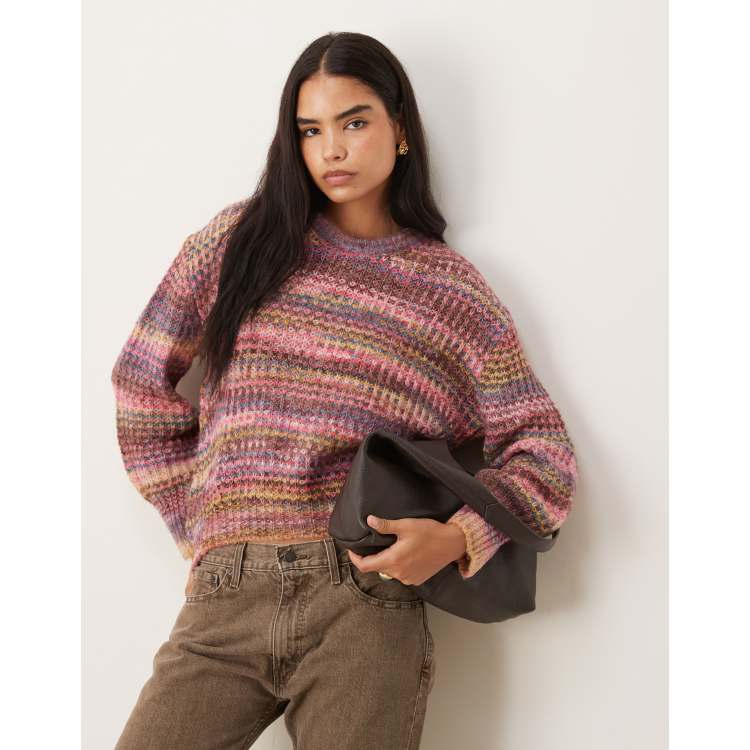 JJXX oversized space dye knit sweater in burgundy mix | ASOS