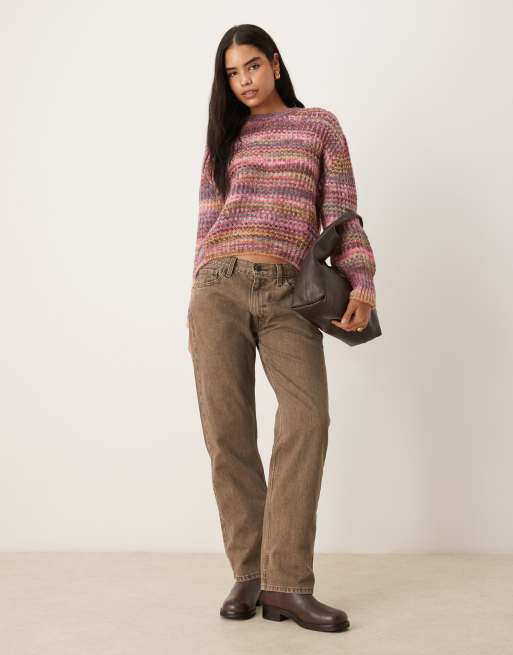 JJXX oversized space dye knit sweater in burgundy mix 