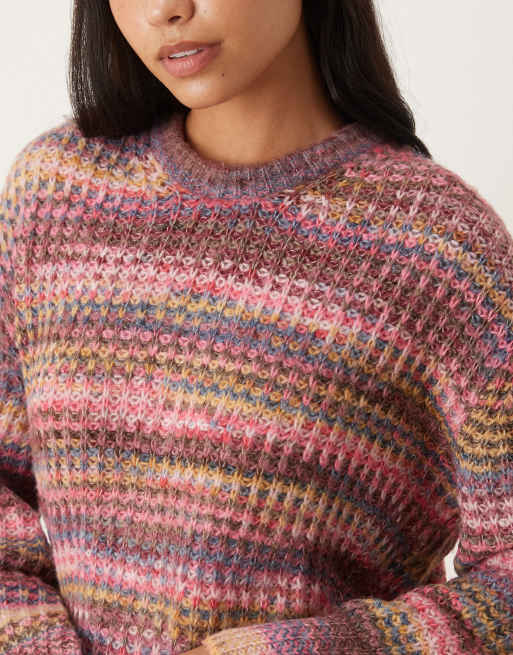 JJXX oversized space dye knit sweater in burgundy mix 