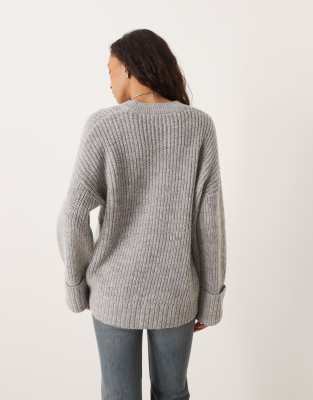 Jjxx Oversized Sweater With Fold-up Sleeves In Gray
