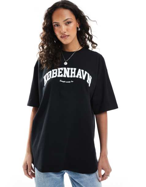 JJXX - Oversized T-shirt met 'Kobenhavn' print in zwart - view 1