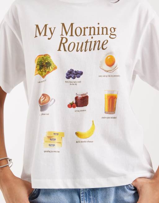 JJXX - Oversized T-shirt met ontbijtprint in wit, 3 van 4