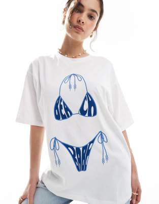 JJXX - Oversized T-shirt met print van bikini in wit - view 1
