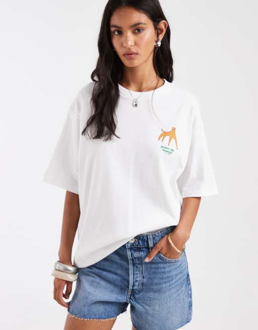 JJXX - Oversized T-shirt met print van wilde kat op de achterkant in wit, 3 van 4