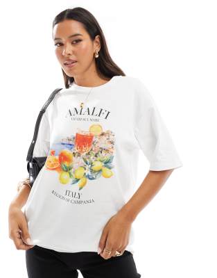 oversized T-shirt with Amalfi chest print in white