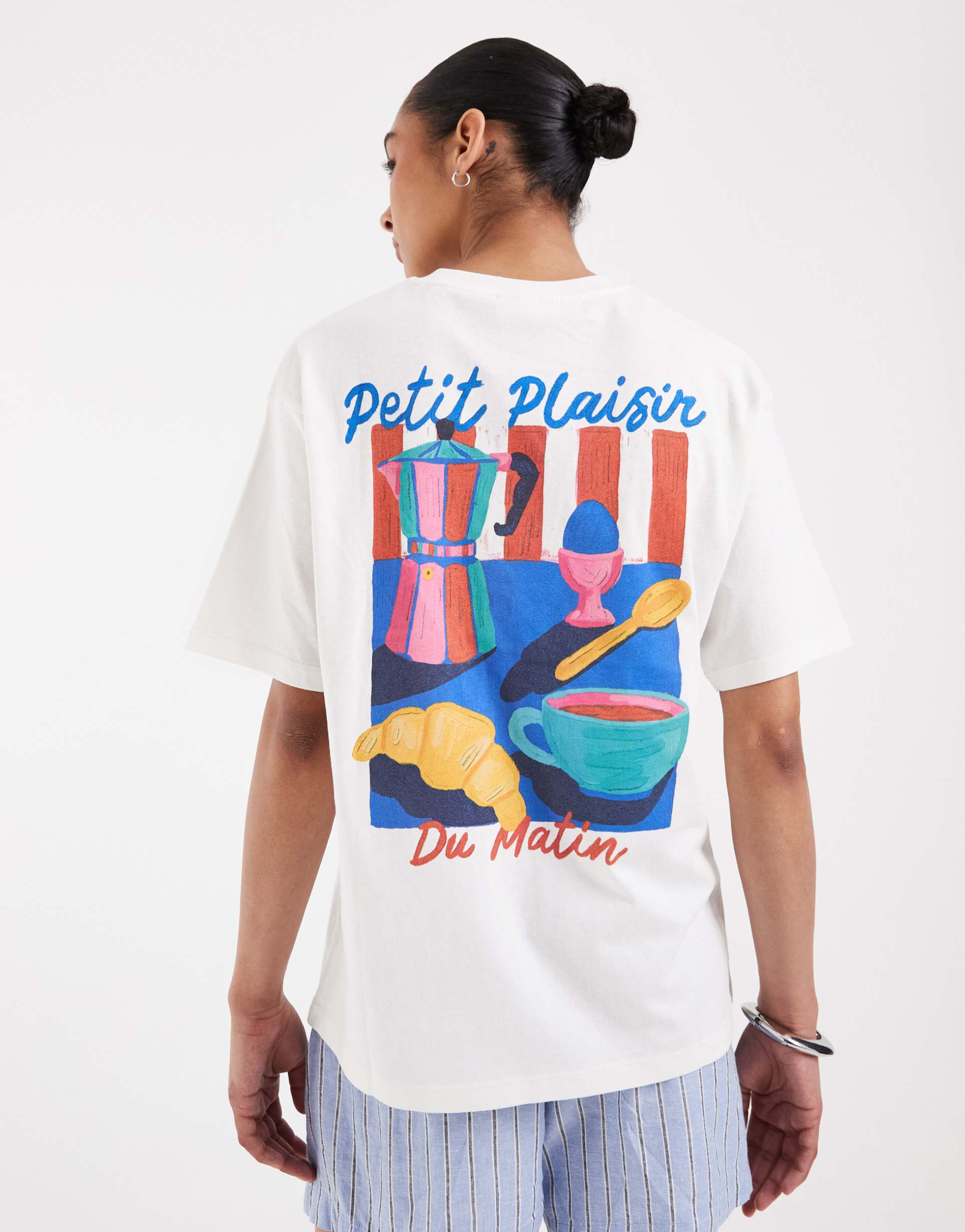 jjxx oversized t-shirt with café breakfast back print in cream