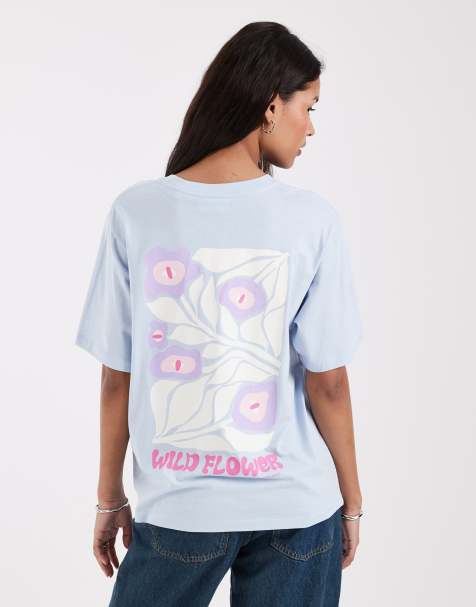 JJXX oversized t-shirt with floral print in light blue - view 1