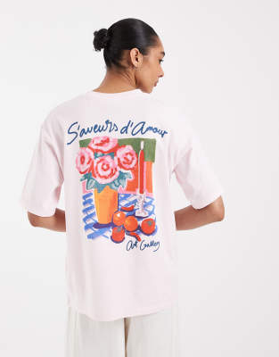 Jjxx Oversized T-shirt With Flower Back Print In Pink