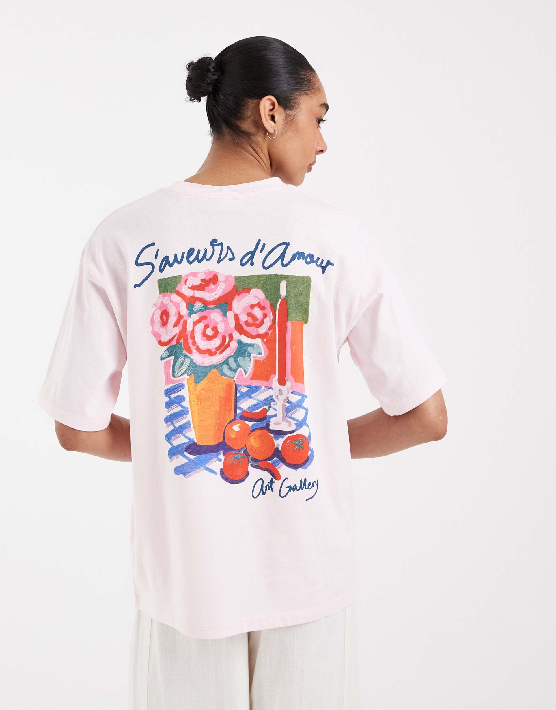 jjxx oversized t-shirt with flower back print in pink