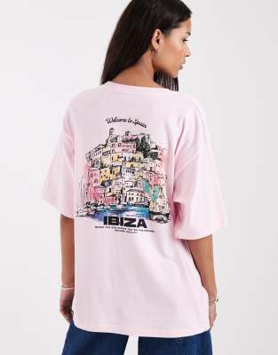 Jjxx Oversized T-shirt With Ibiza Print In Pink