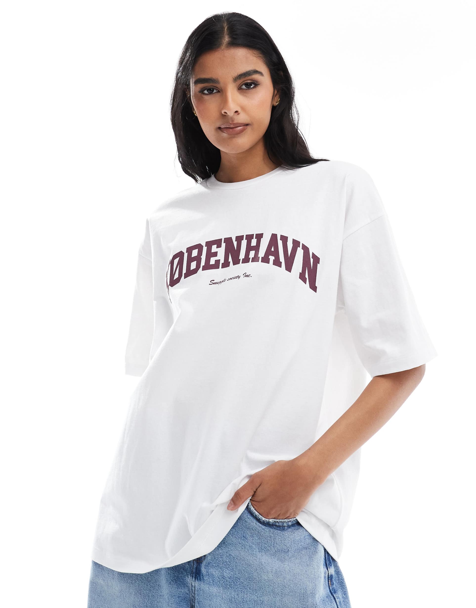 jjxx oversized t-shirt with kobenhavn print in white