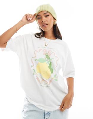 oversized t-shirt with lemon chest print in white