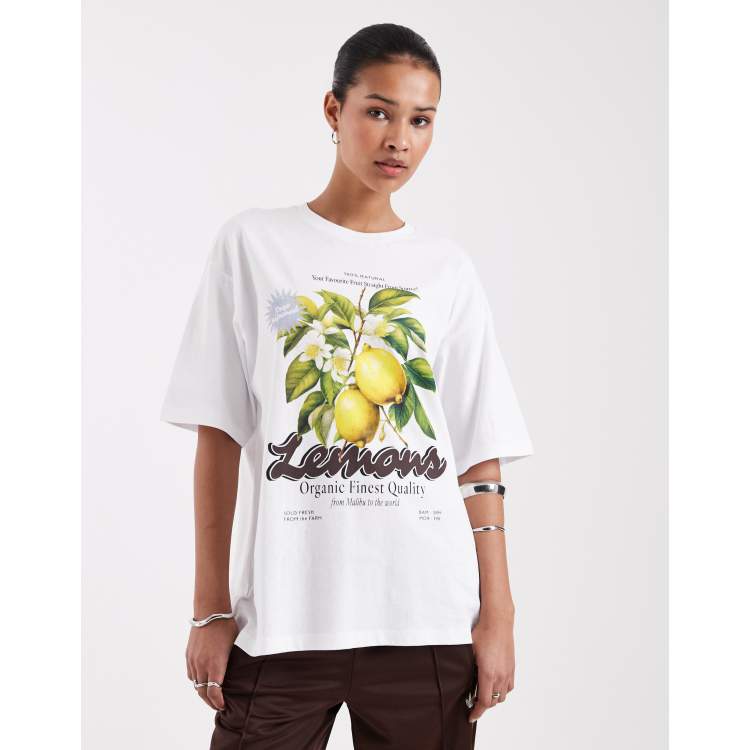 JJXX oversized T-shirt with lemon print in white | ASOS