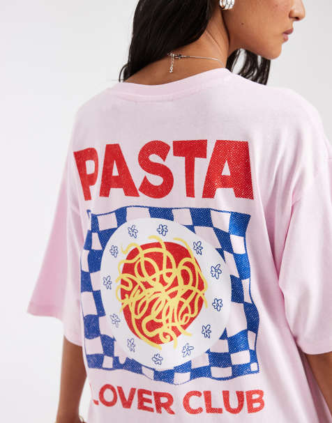 JJXX oversized t-shirt with pasta backprint in pink