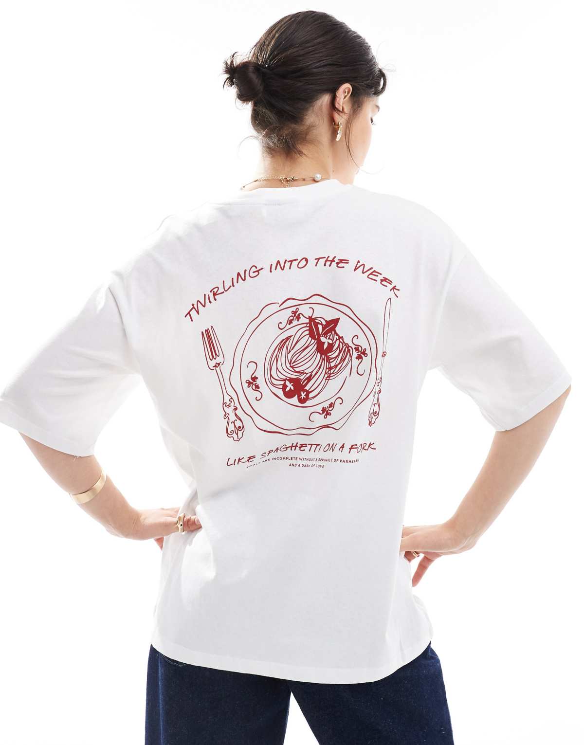 JJXX oversized t-shirt with spaghetti back print in white