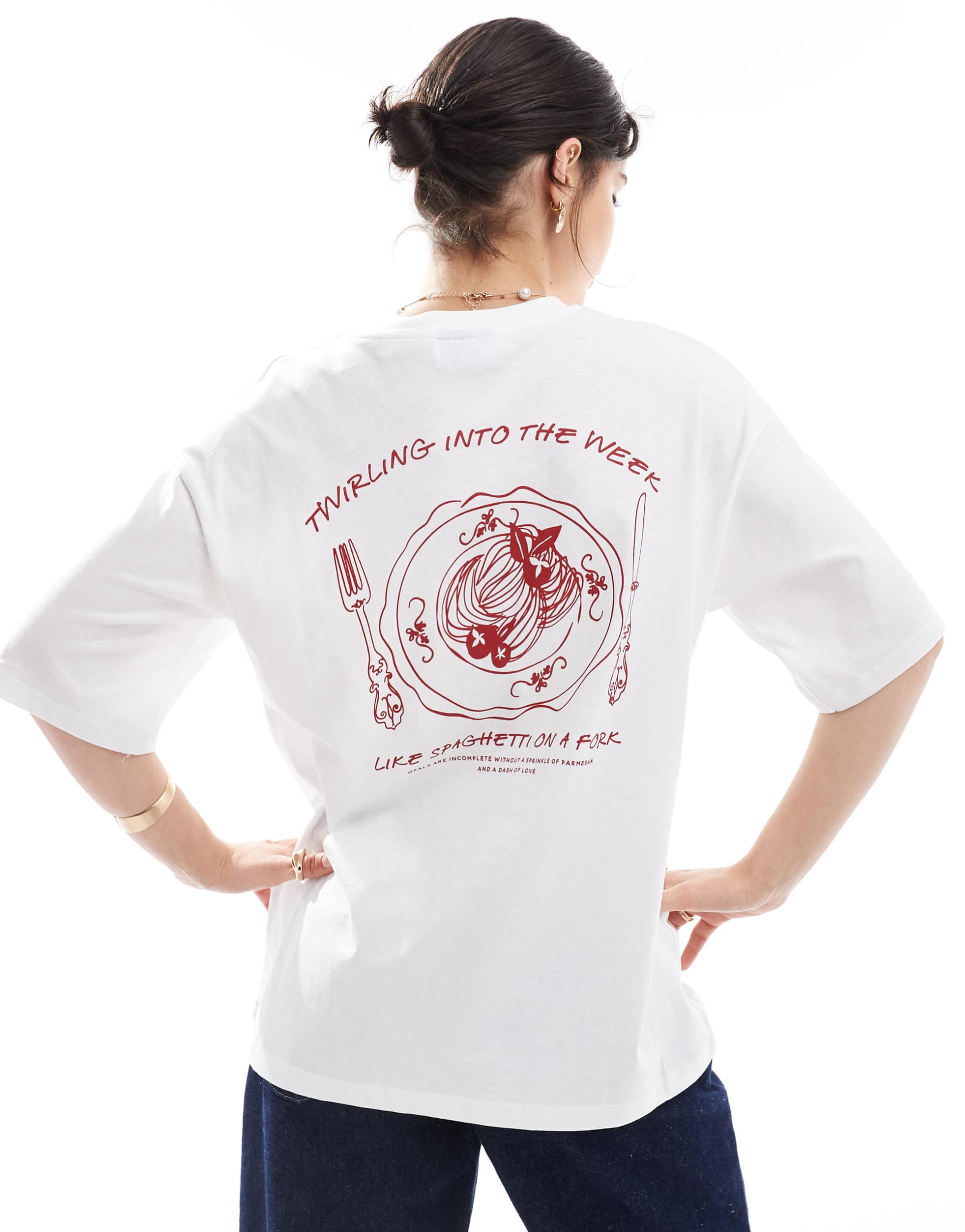 jjxx oversized t-shirt with spaghetti back print in white